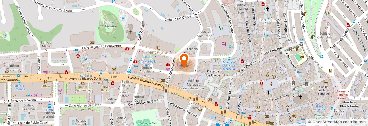 Mapa con la ubicacion de Arkham Escape Rooms en Marbella, Calle Jacinto Benavente 7